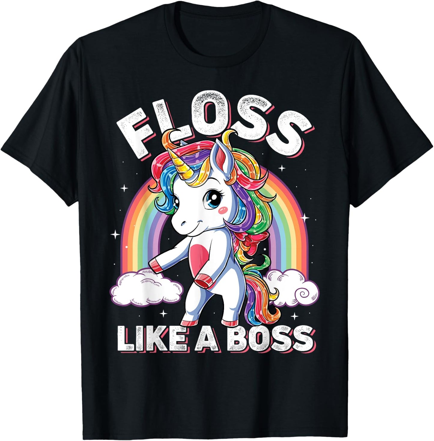 Unicorn Floss Like A Boss T shirt Girls Rainbow Flossing T-Shirt - T-Shirt | Black