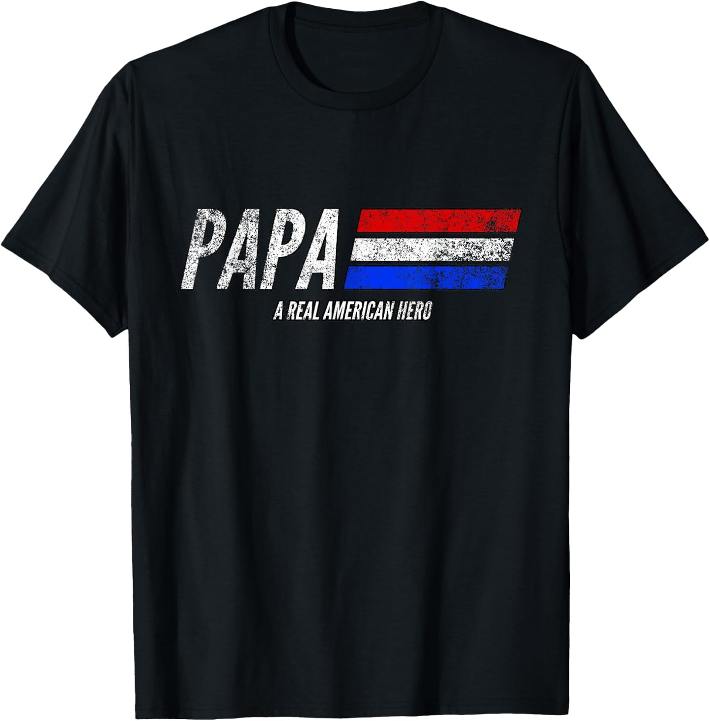 Vintage Papa A Real American Hero Distressed American Flag Men T-Shirt - T-Shirt | Black