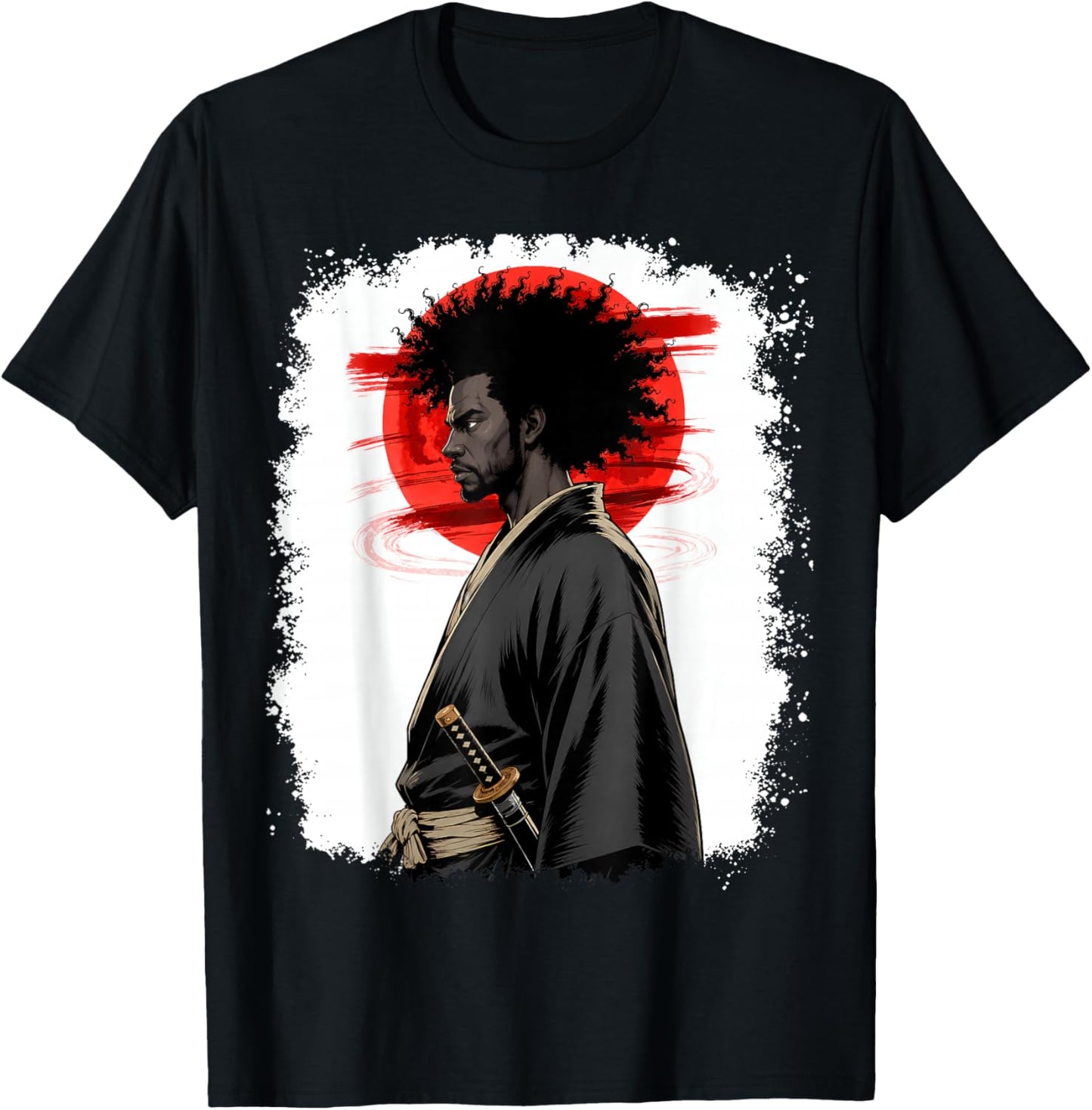 Afro American Samurai Anime Cartoon Japanese Bushido Warrior T-Shirt - T-Shirt | Black