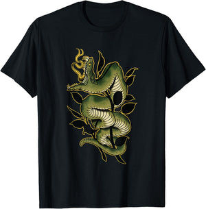 Snake Traditional Old school Tattoo Graphic T-Shirt - T-Shirt | Black