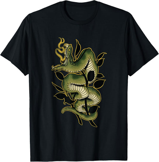 Snake Traditional Old school Tattoo Graphic T-Shirt - T-Shirt | Black