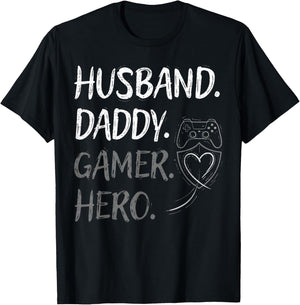 Husband Daddy Gamer Hero Family Gaming Design T-Shirt - T-Shirt | Black