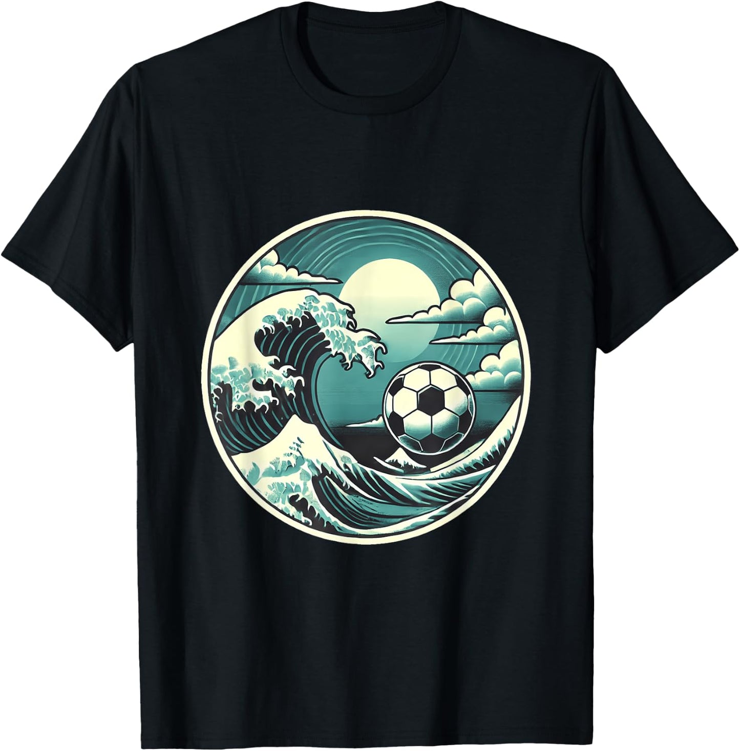 Great Wave with Soccer Ball Serene Sport Design T-Shirt - T-Shirt | Black
