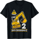 Construction Truck 2nd Birthday 2 Years Old Digger Builder T-Shirt - T-Shirt | Black