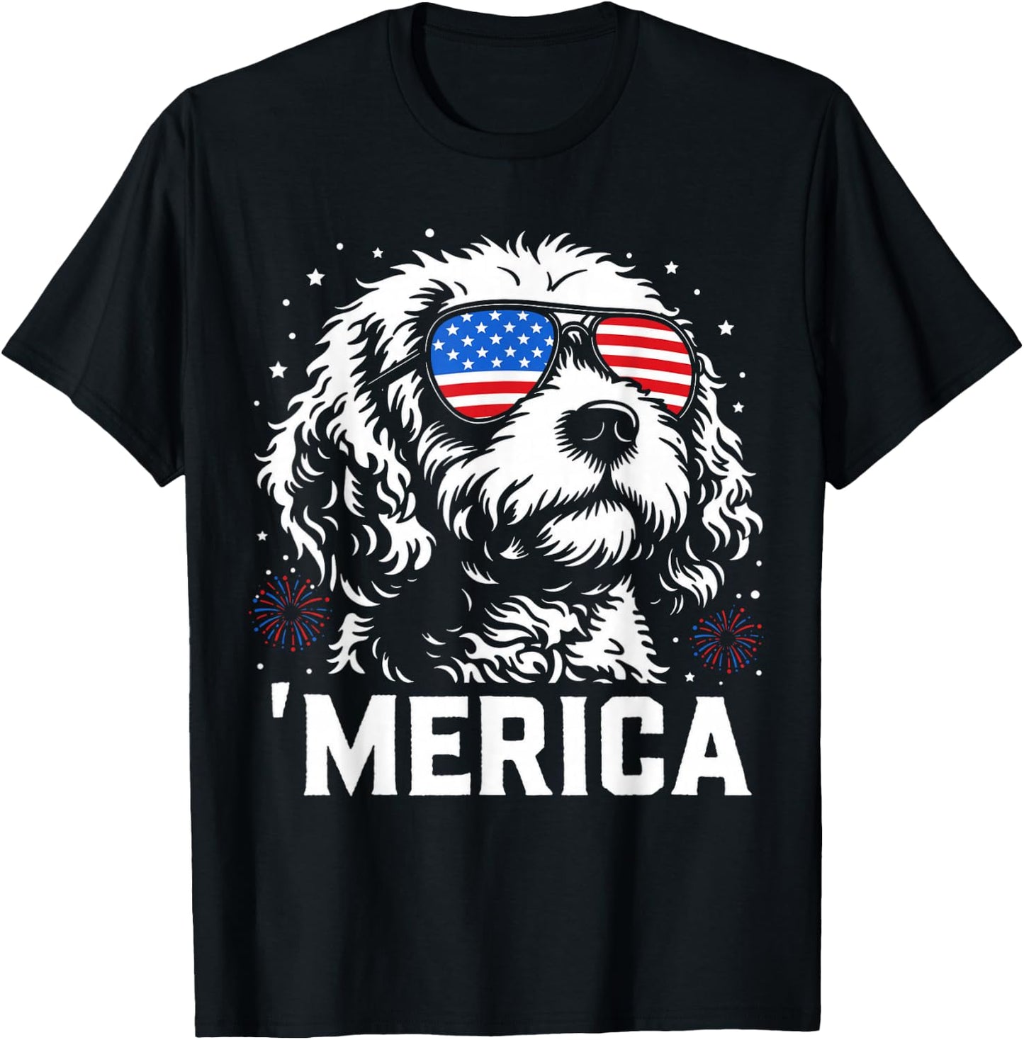 Patriotic Merica Cavapoo Dog US Flag 4th of July Dog Lover T-Shirt - T-Shirt | Black