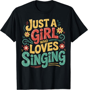 Just a Girl Who Loves Singing Vintage Music Gifts for Girls T-Shirt - T-Shirt | Black