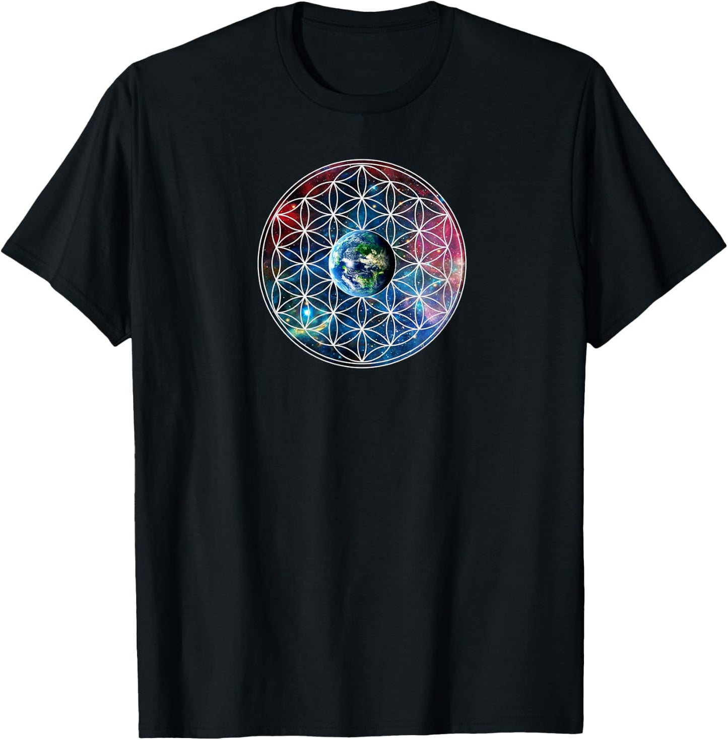 Earth with flower of life, sacred geometry, Yoga T-Shirt - T-Shirt | Black