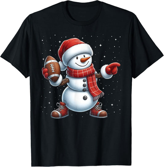 Snowman American Football Christmas Snow Boys Girls Kids T-Shirt - T-Shirt | Black