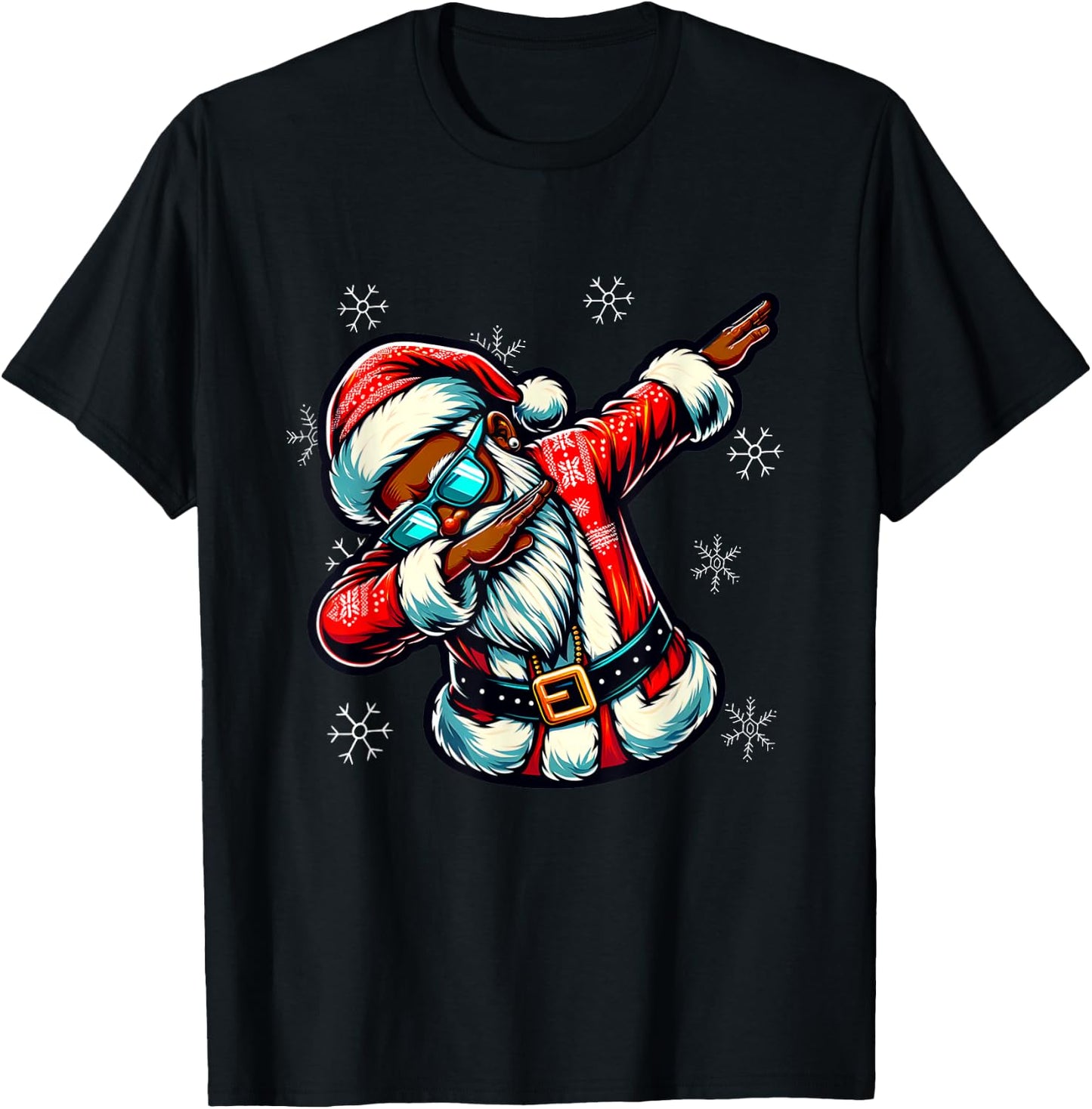 Black African American Christmas Dabbing Santa Claus PJ T-Shirt - T-Shirt | Black