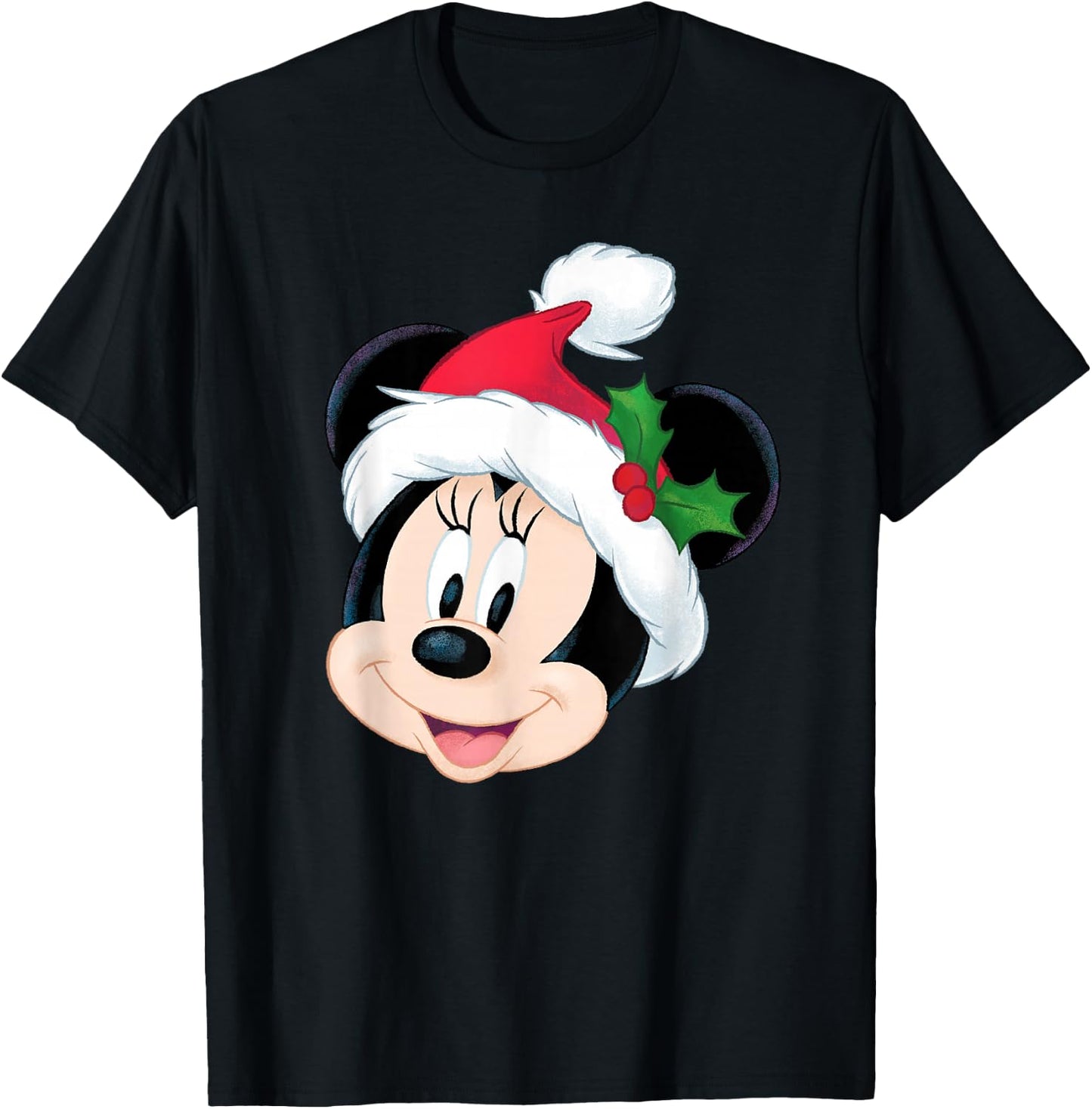 Disney Minnie Mouse in Santa Hat Holiday T-Shirt - T-Shirt | Black