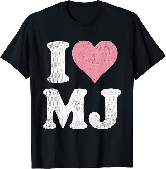 I Love MJ Vintage Fan Merch Pink Heart Initials Design M.J. T-Shirt - T-Shirt | Black