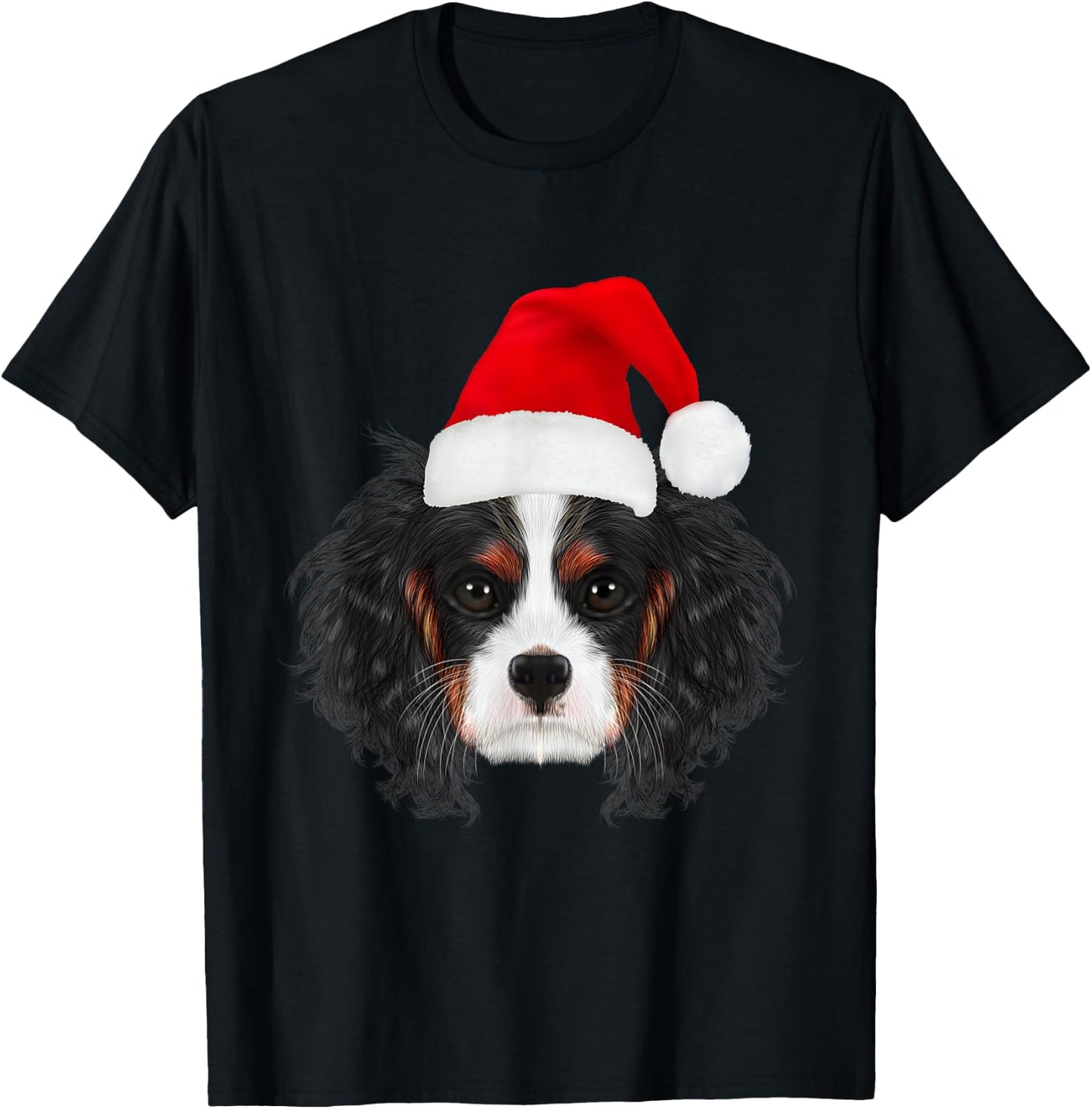 Cavalier King Charles Spaniel in Santa Hat Funny Christmas T-Shirt - T-Shirt | Black
