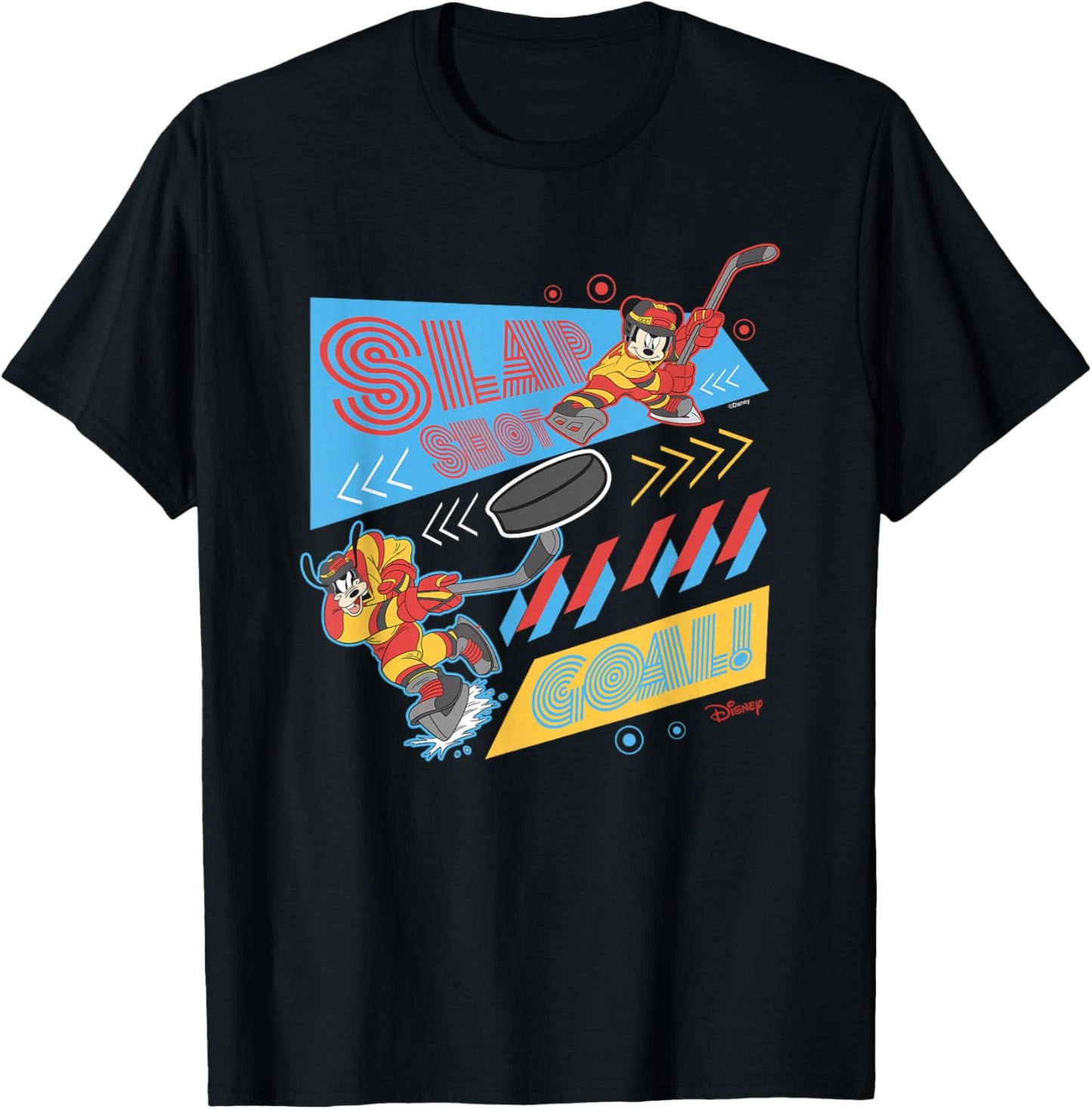 Disney Mickey and Friends Slap Shot Goal Winter Sports T-Shirt - T-Shirt | Black