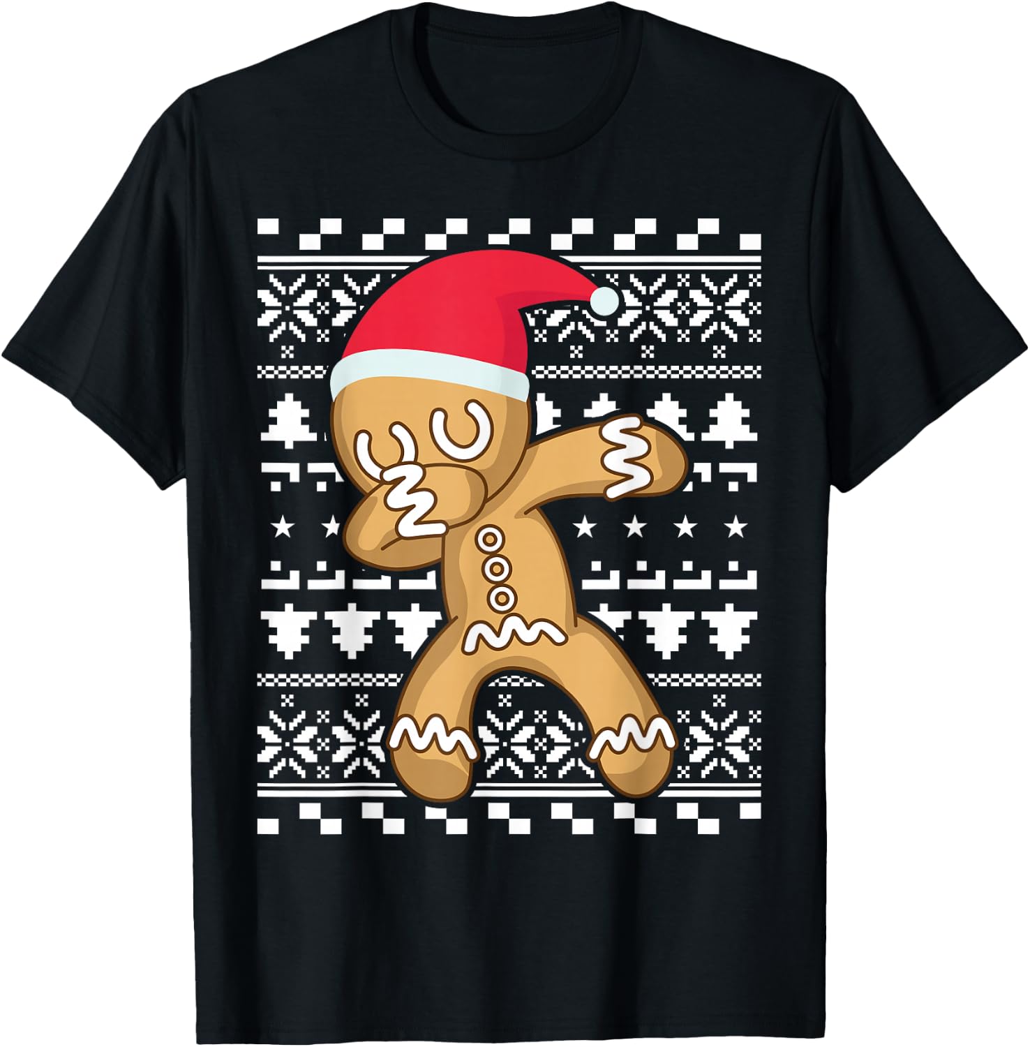 Dabbing Gingerbread Man Ugly Christmas Sweater T-Shirt - T-Shirt | Black