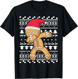 Dabbing Gingerbread Man Ugly Christmas Sweater T-Shirt - T-Shirt | Black