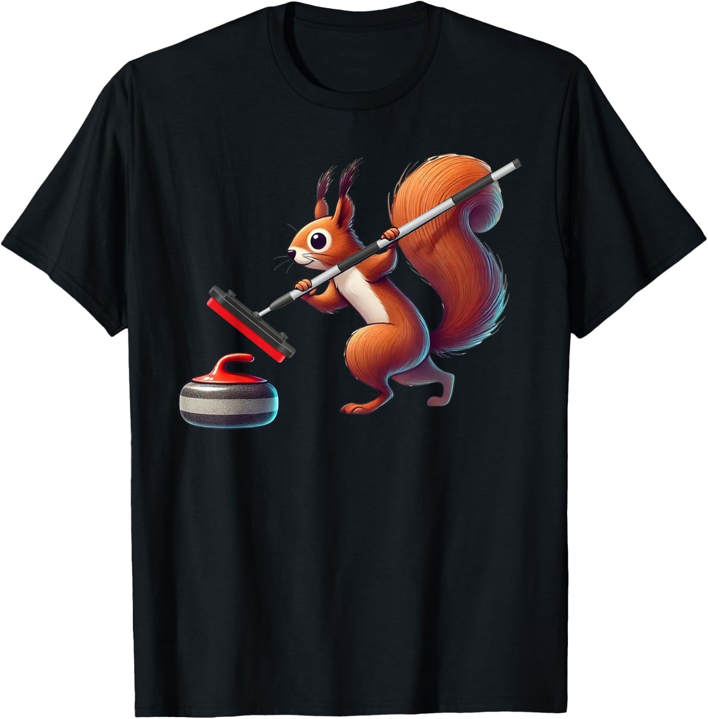 Funny Curling Squirrel Design For Curler Winter Sports T-Shirt - T-Shirt | Black