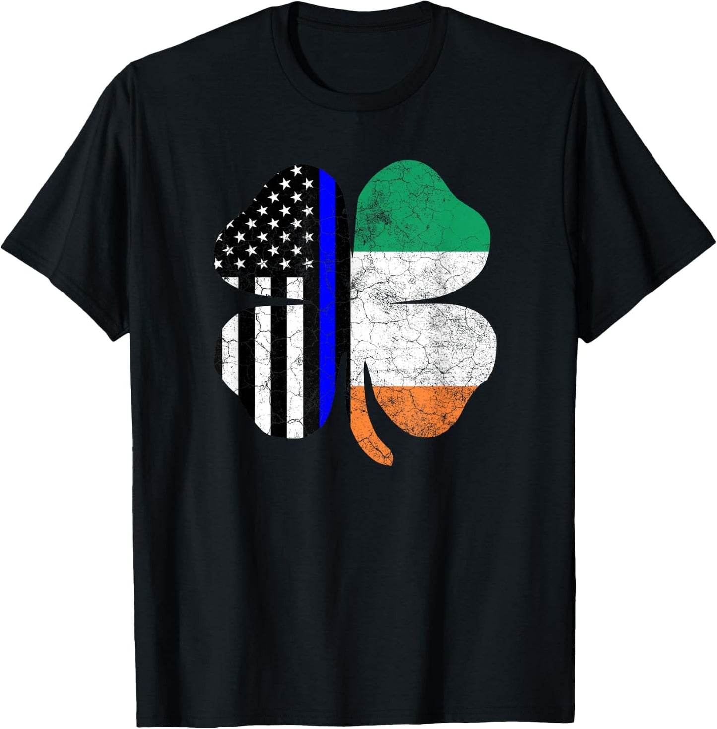 St Patricks Day Thin Blue Line American Irish Flag Police T-Shirt - T-Shirt | Black