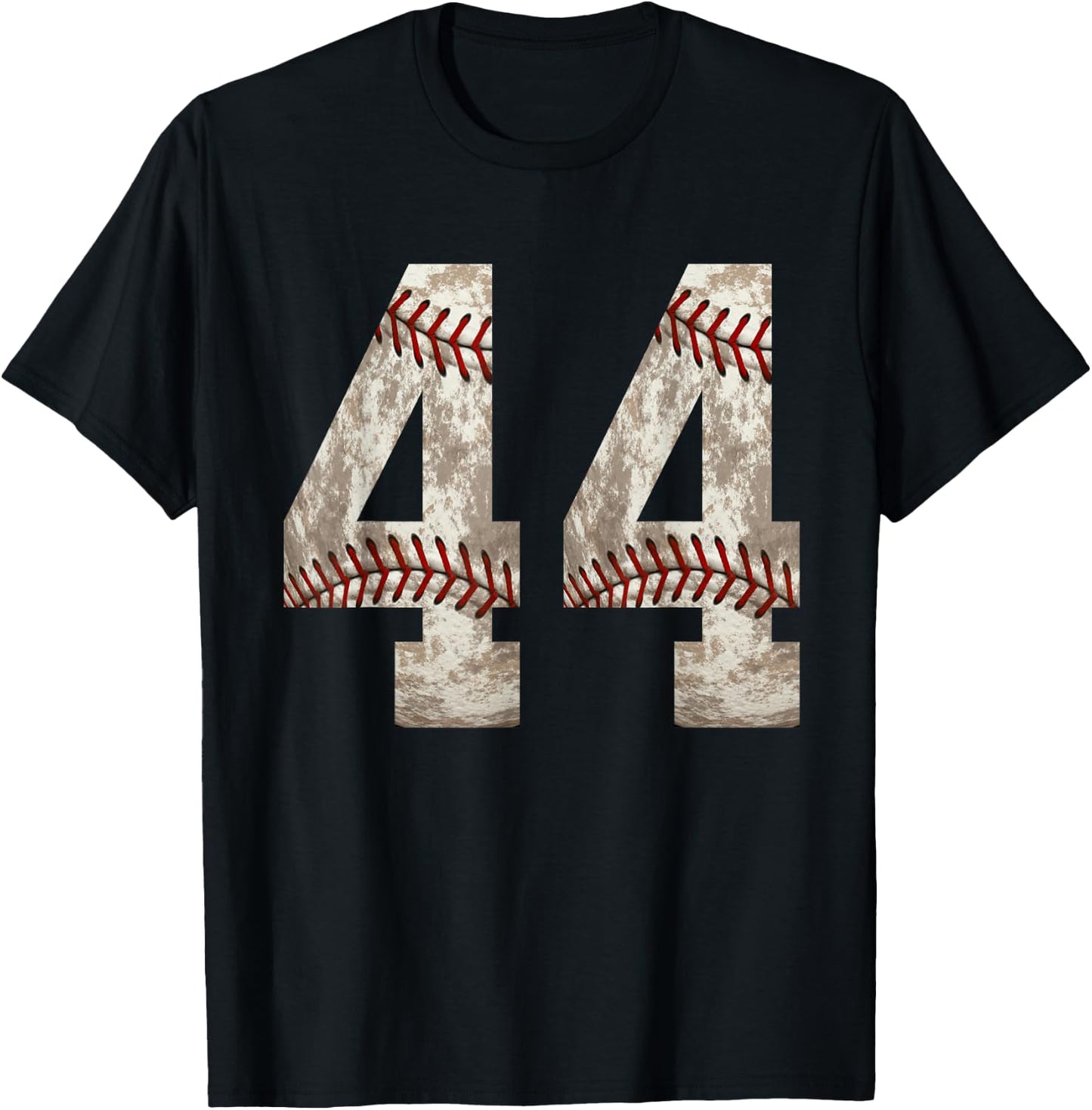 Baseball Jersey Number 44 Outfit Distressed Ball Design T-Shirt - T-Shirt | Black