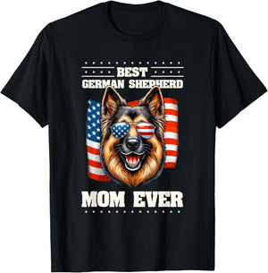 German Shepherd Mom American USA Flag GSD 4th Of July T-Shirt - T-Shirt | Black