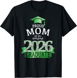2026 Mom Of The Graduate Green Diploma Celebration Decor T-Shirt - T-Shirt | Black
