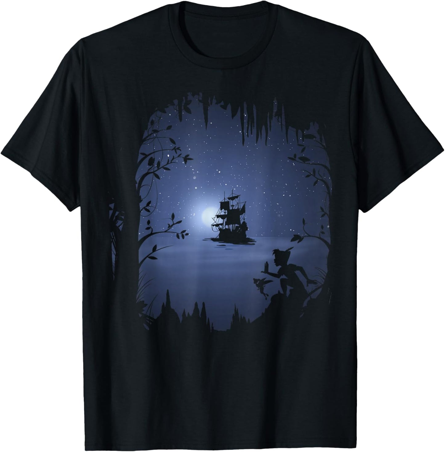 Disney Peter Pan Moonlit Pirate Ship Silhouette T-Shirt - T-Shirt | Black