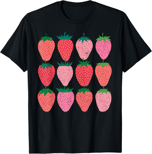 Cottagecore Strawberry Cute Kawaii Sweet Strawberries T-Shirt - T-Shirt | Black