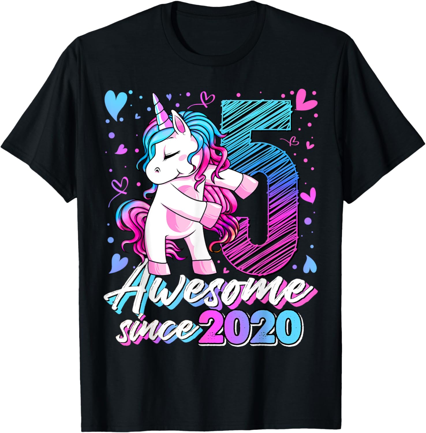 5 Year Old Unicorn Gifts For Girls 5th Birthday Girl Party T-Shirt - T-Shirt | Black