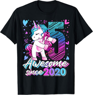 5 Year Old Unicorn Gifts For Girls 5th Birthday Girl Party T-Shirt - T-Shirt | Black