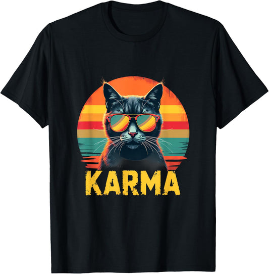 Karma Cat Retro Sunglasses Sunset Vibes Women T-Shirt - T-Shirt | Black