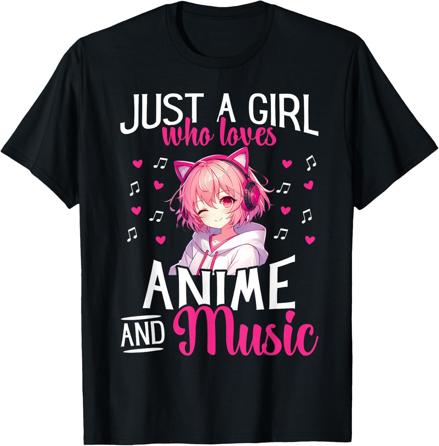 Just a Girl Who Loves Anime and Music Japanese Chibi Teen T-Shirt - T-Shirt | Black