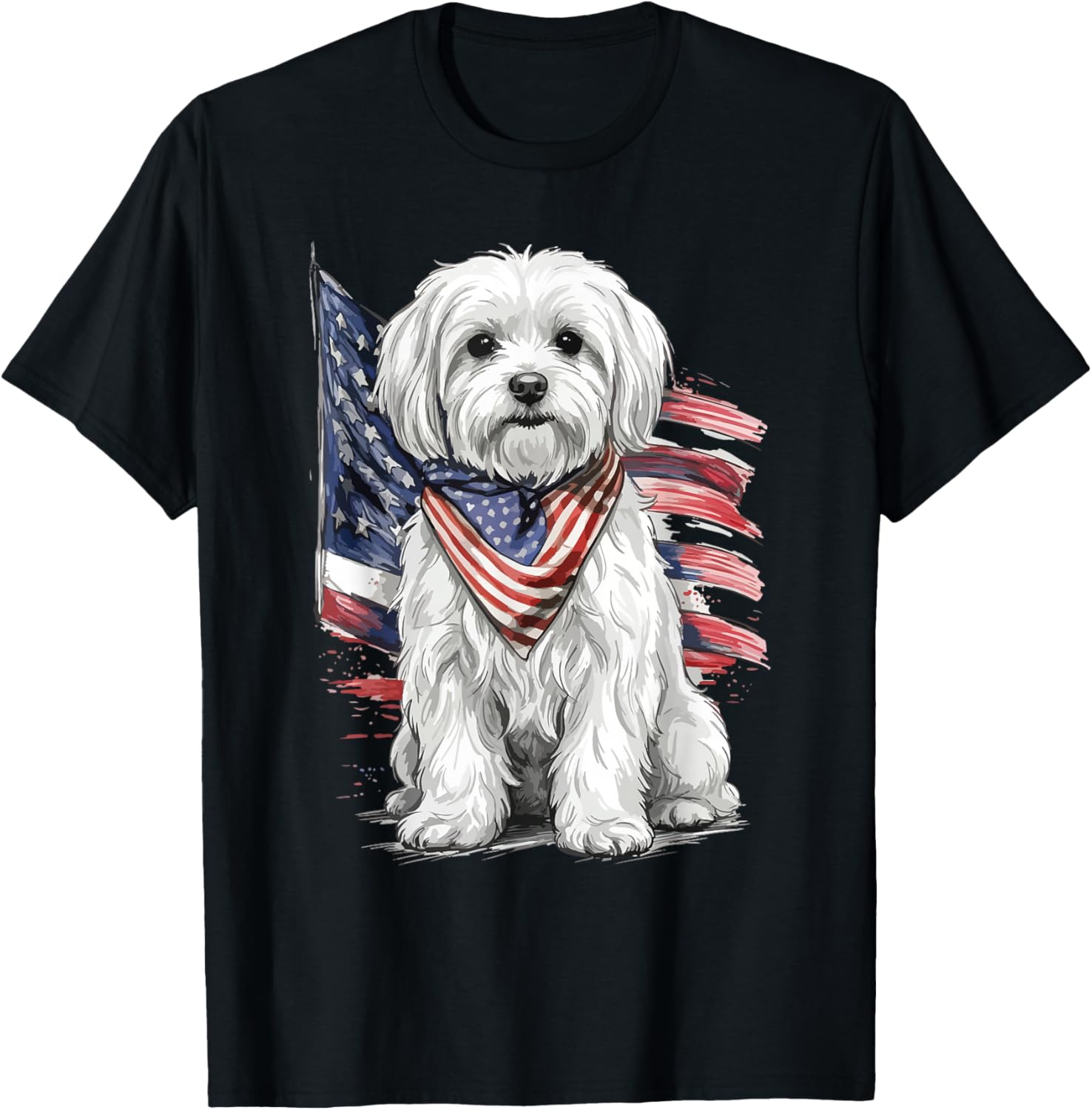 Maltese 4th of July Patriotic Dog T-Shirt - T-Shirt | Black