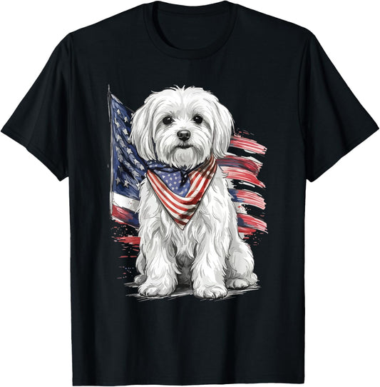 Maltese 4th of July Patriotic Dog T-Shirt - T-Shirt | Black