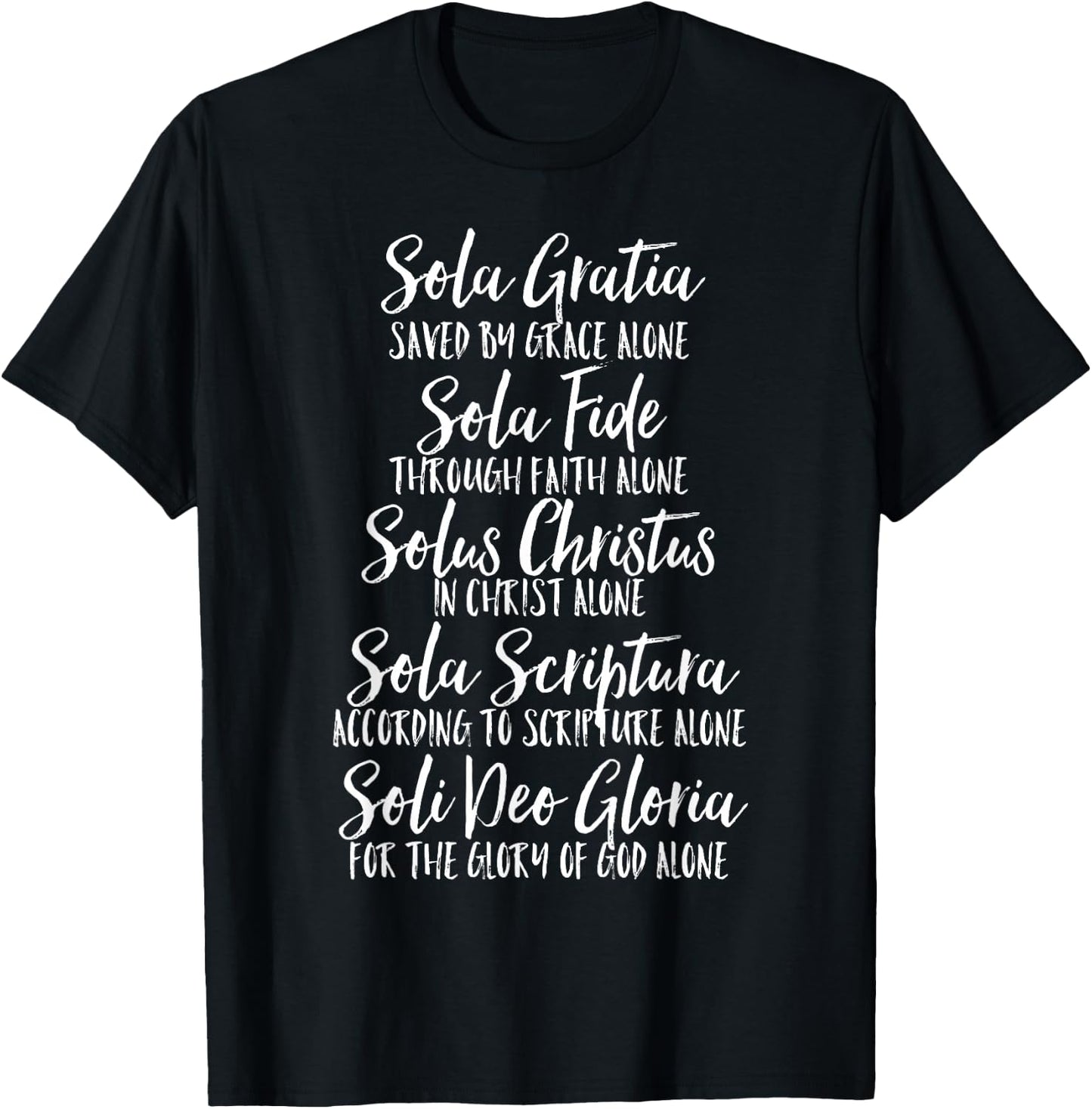 Five Solas Latin and English Cute Script Text T-Shirt - T-Shirt | Black