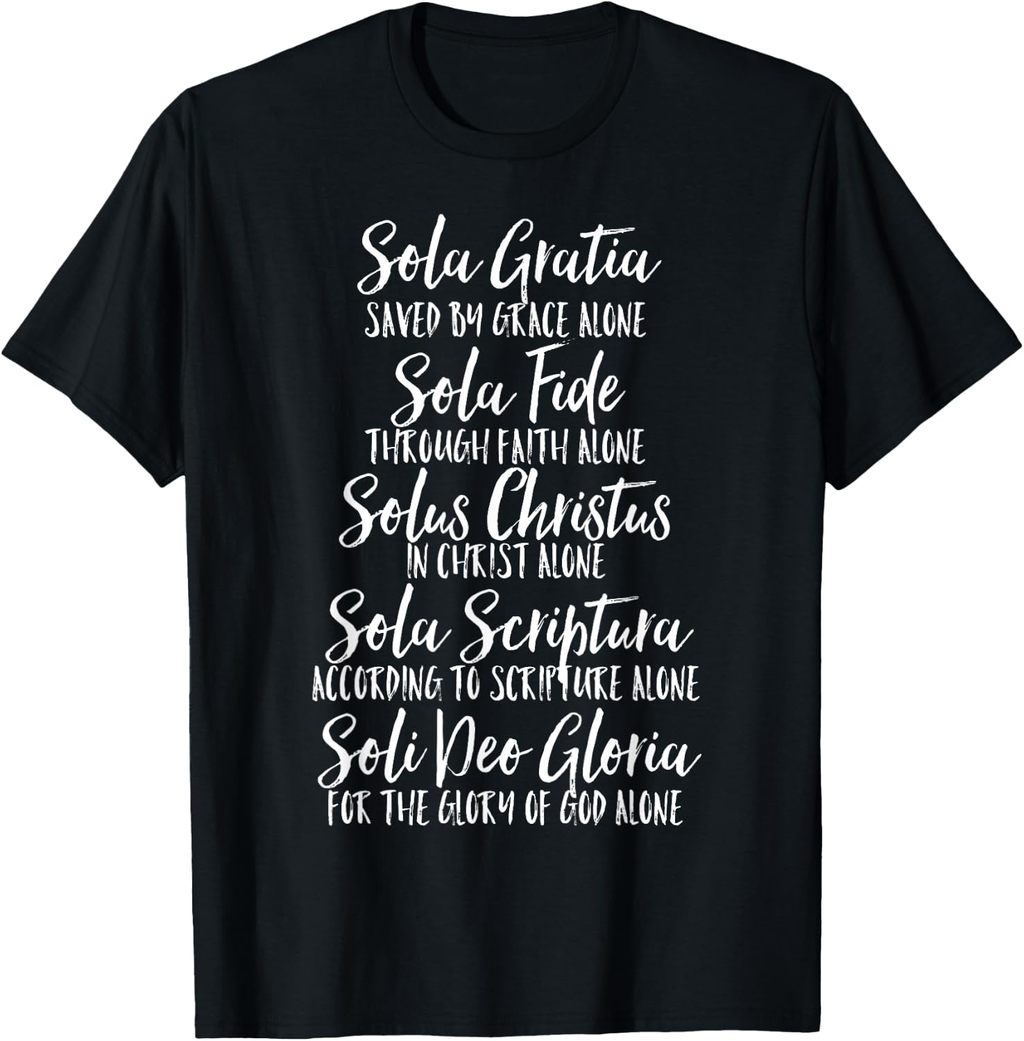 Five Solas Latin and English Cute Script Text T-Shirt - T-Shirt | Black