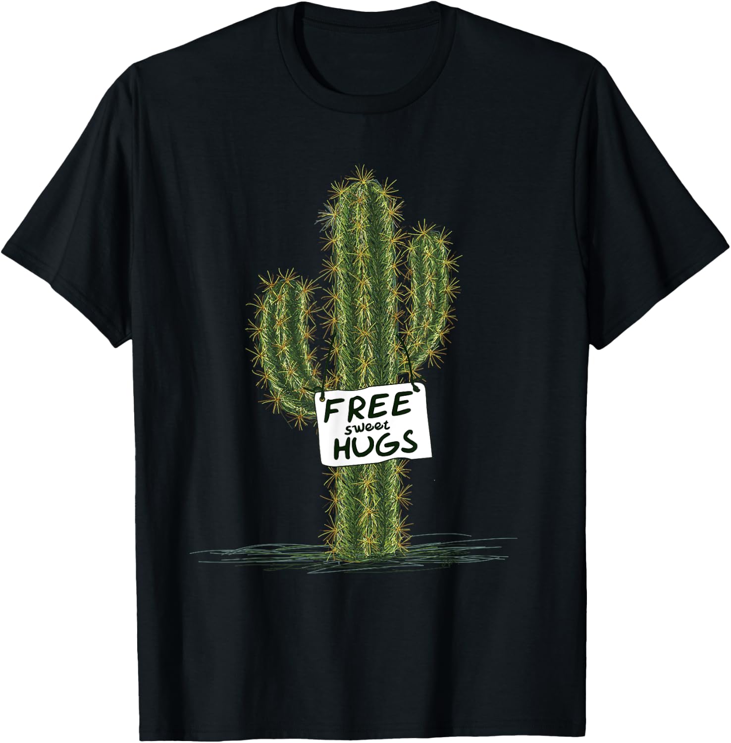 Cactus Cacti Funny Art Humor Free Sweet Hugs T-Shirt - T-Shirt | Black