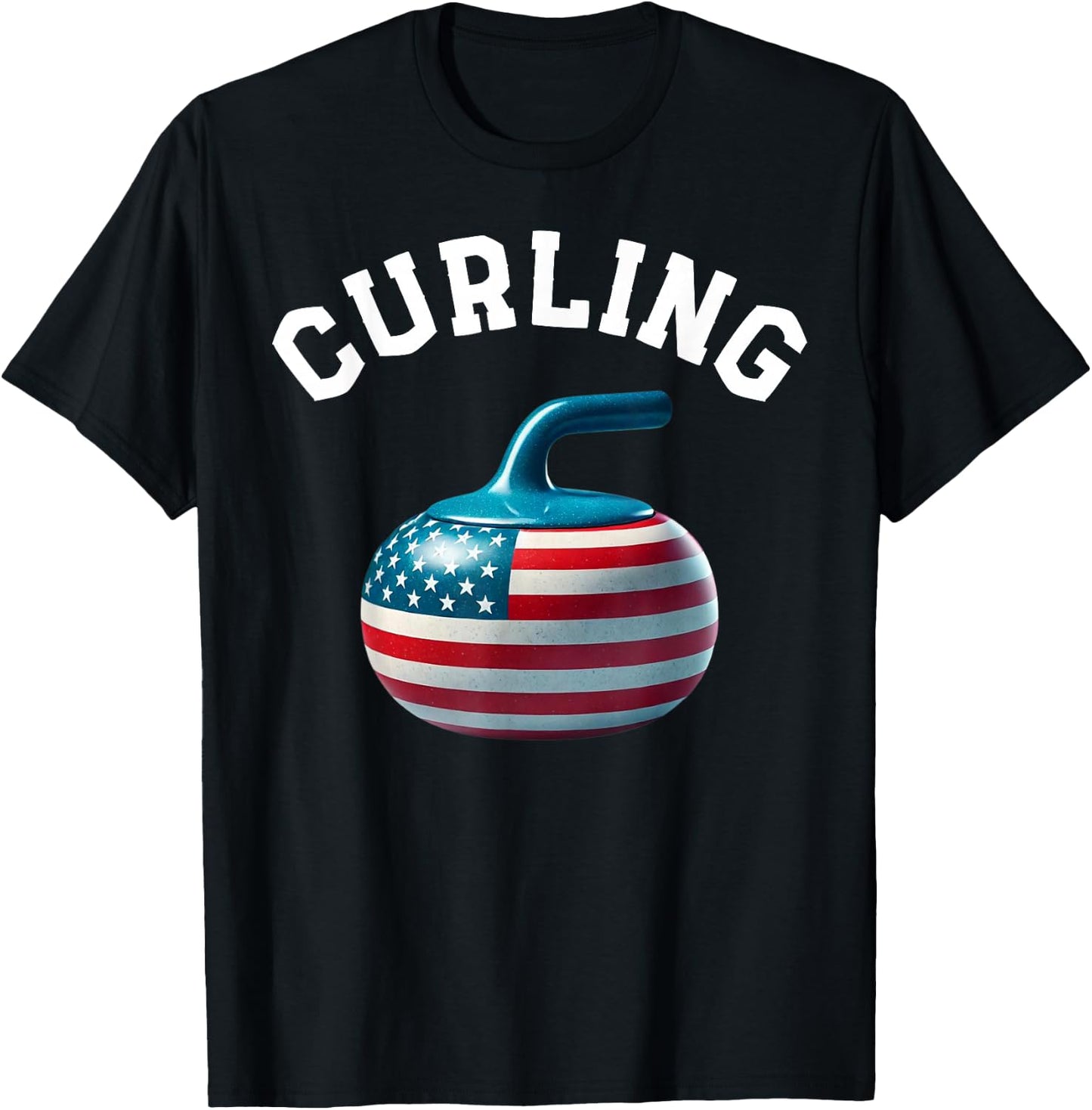American Flag Curling USA 4th of July Man Woman T-Shirt - T-Shirt | Black