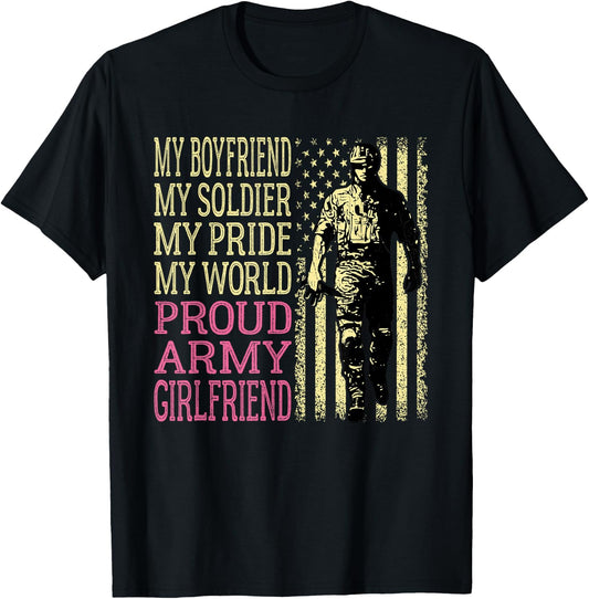 My Boyfriend My Soldier Hero Proud Army Girlfriend Military T-Shirt - T-Shirt | Black