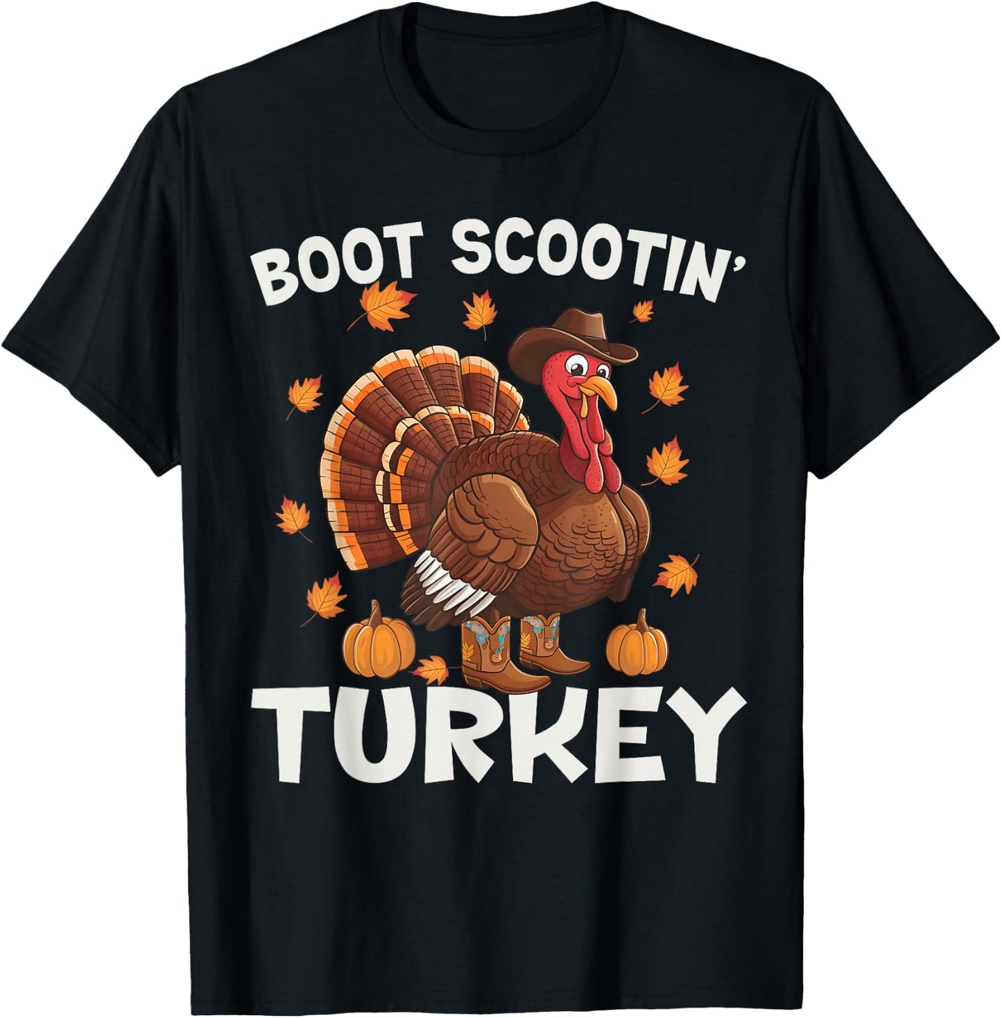 Western Turkey Rodeo Ride Horse Thanksgiving Thanksgiving Turkey Boot Scootin Cowboy Turkey Western Rodeo T-Shirt - T-Shirt | Black