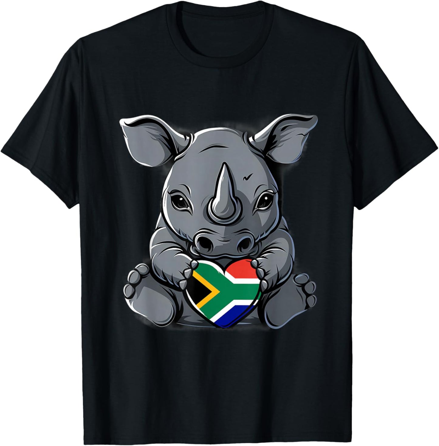 South Africa Flag Cute Rhino Heart South African Pride T-Shirt - T-Shirt | Black