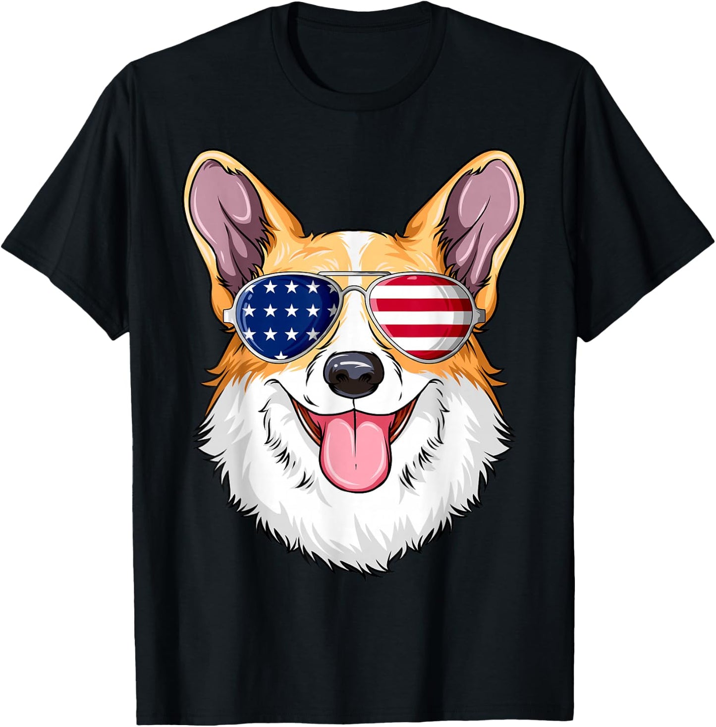 Patriotic Corgi American Flag Glasses 4th July Corgi T-Shirt - T-Shirt | Black