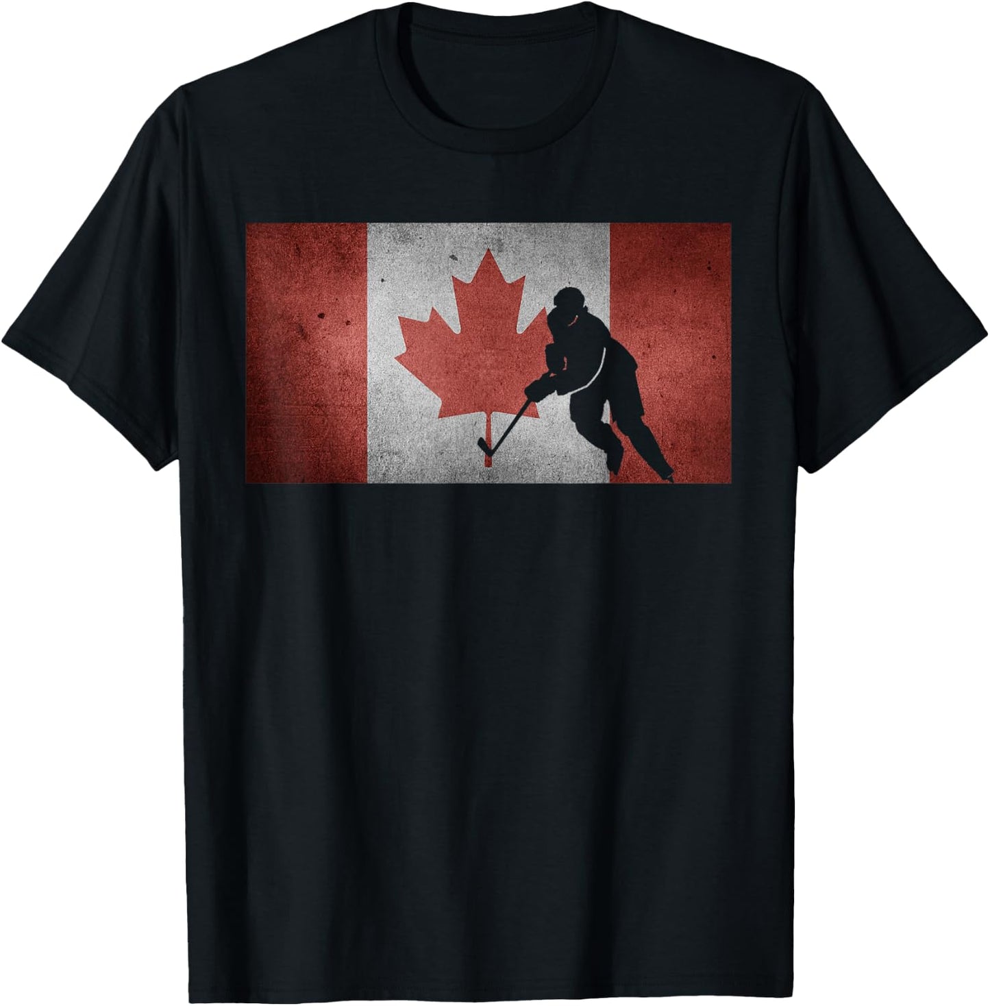 Canadian Hockey Player Canada Flag Maple Leaf Ice Skating T-Shirt - T-Shirt | Black