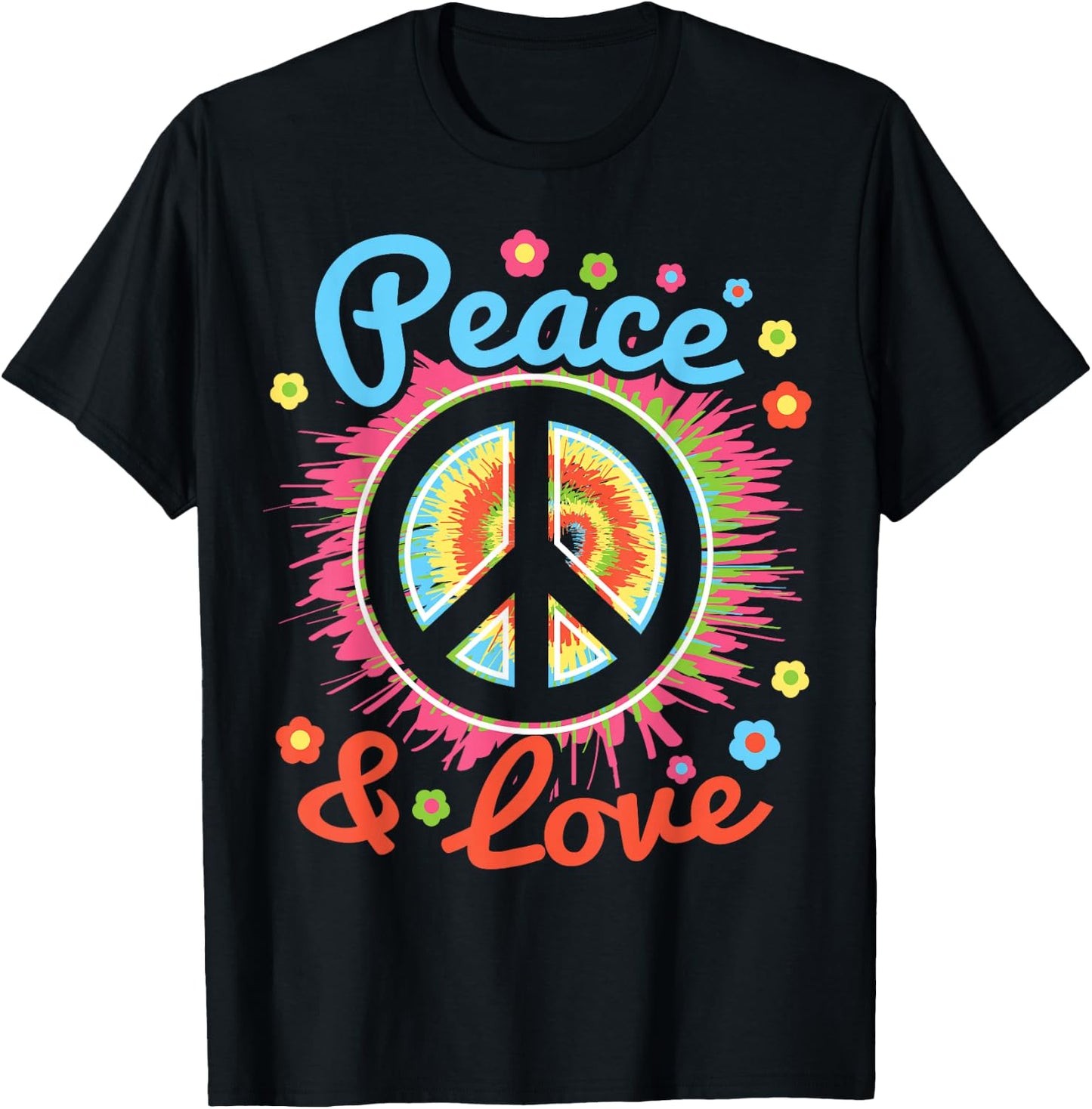 Peace and Love Peace Sign Positive Inspiration 70's Hippie T-Shirt - T-Shirt | Black