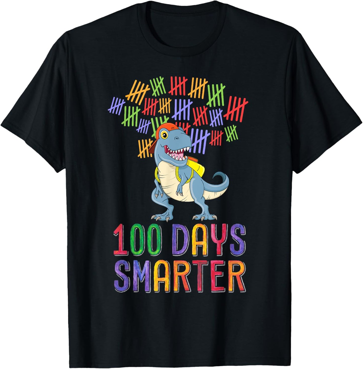 100 Days Smarter 100th Day of School Outfit T-Rex Dinosaur T-Shirt - T-Shirt | Black