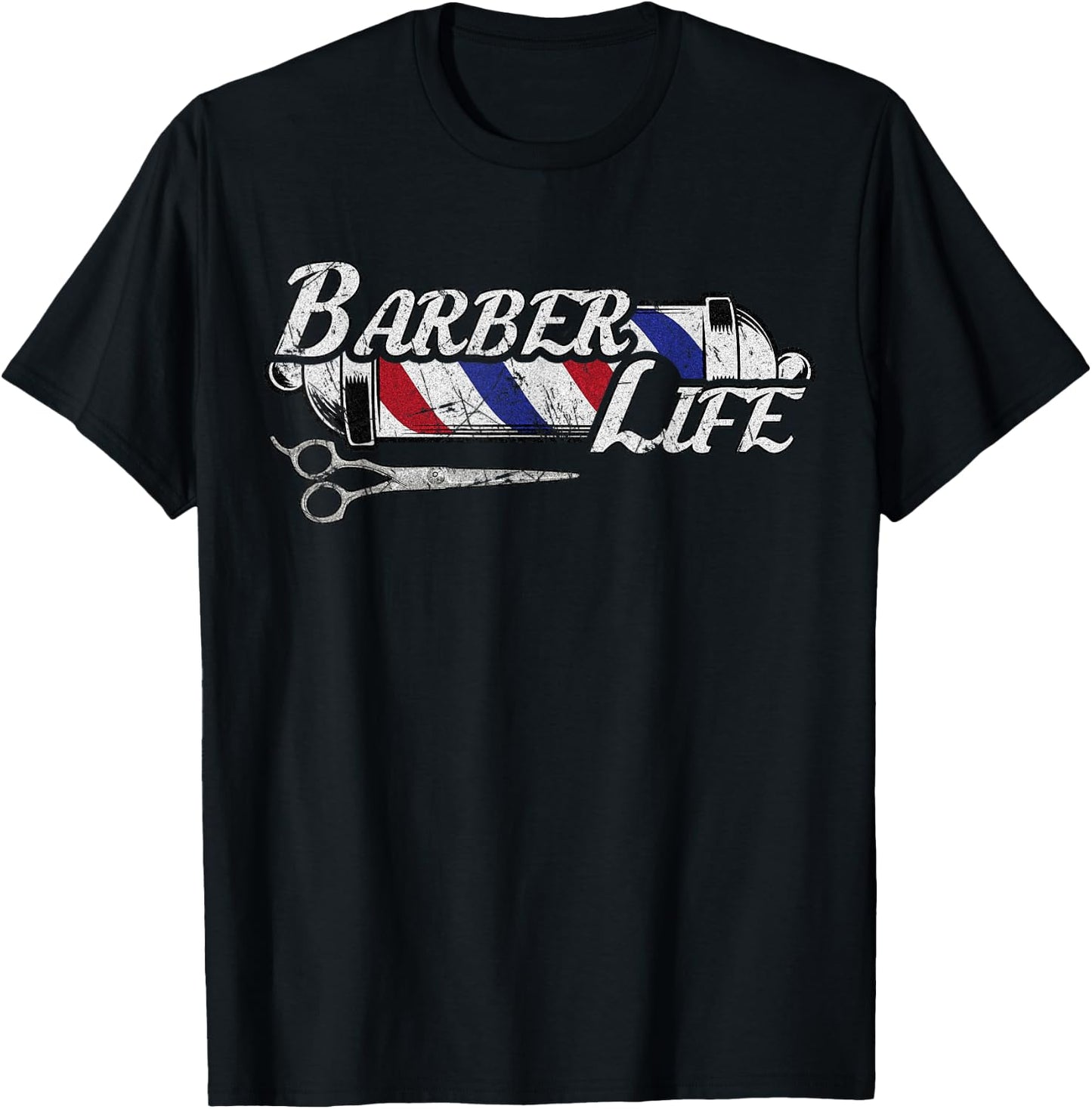 Vintage Barber's Pole Hair Hairstylist Christmas Gift T-Shirt - T-Shirt | Black
