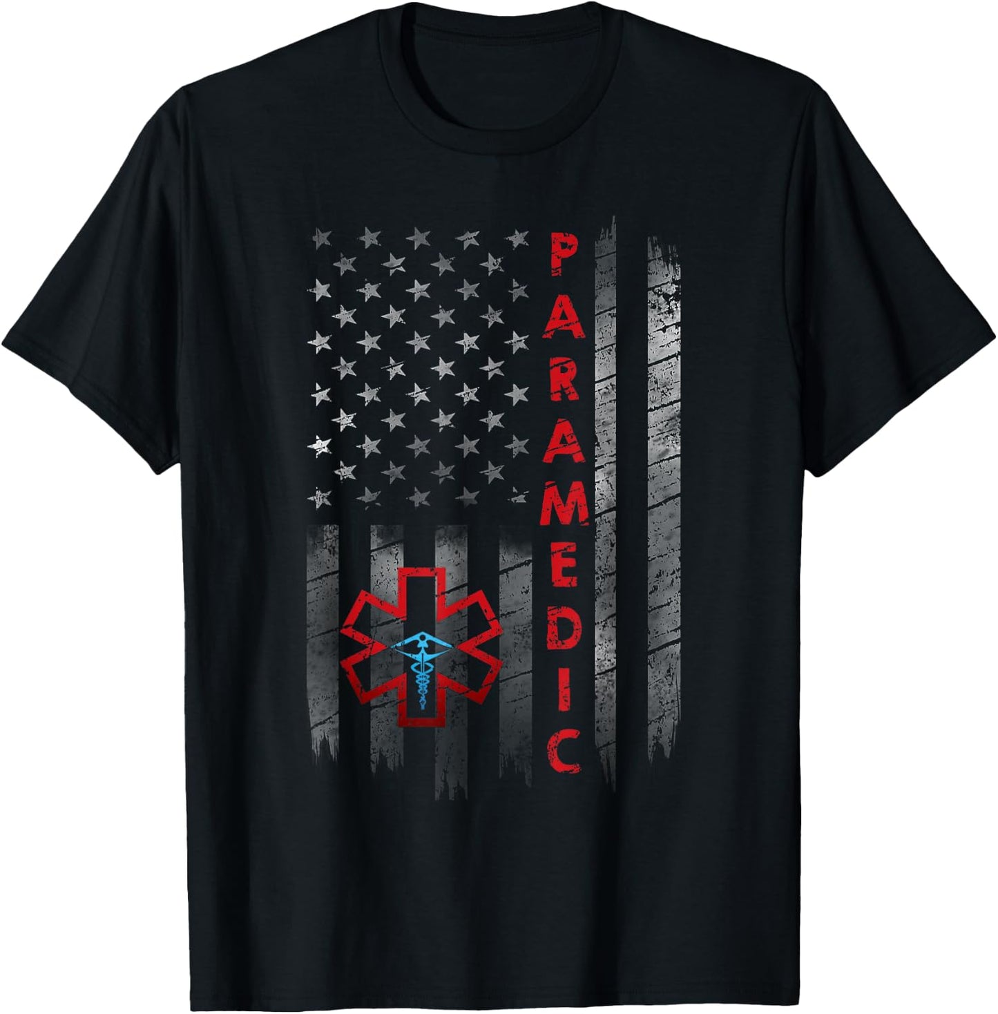 Paramedic American Flag USA Shirt EMS EMT Paramedic Gift T-Shirt - T-Shirt | Black