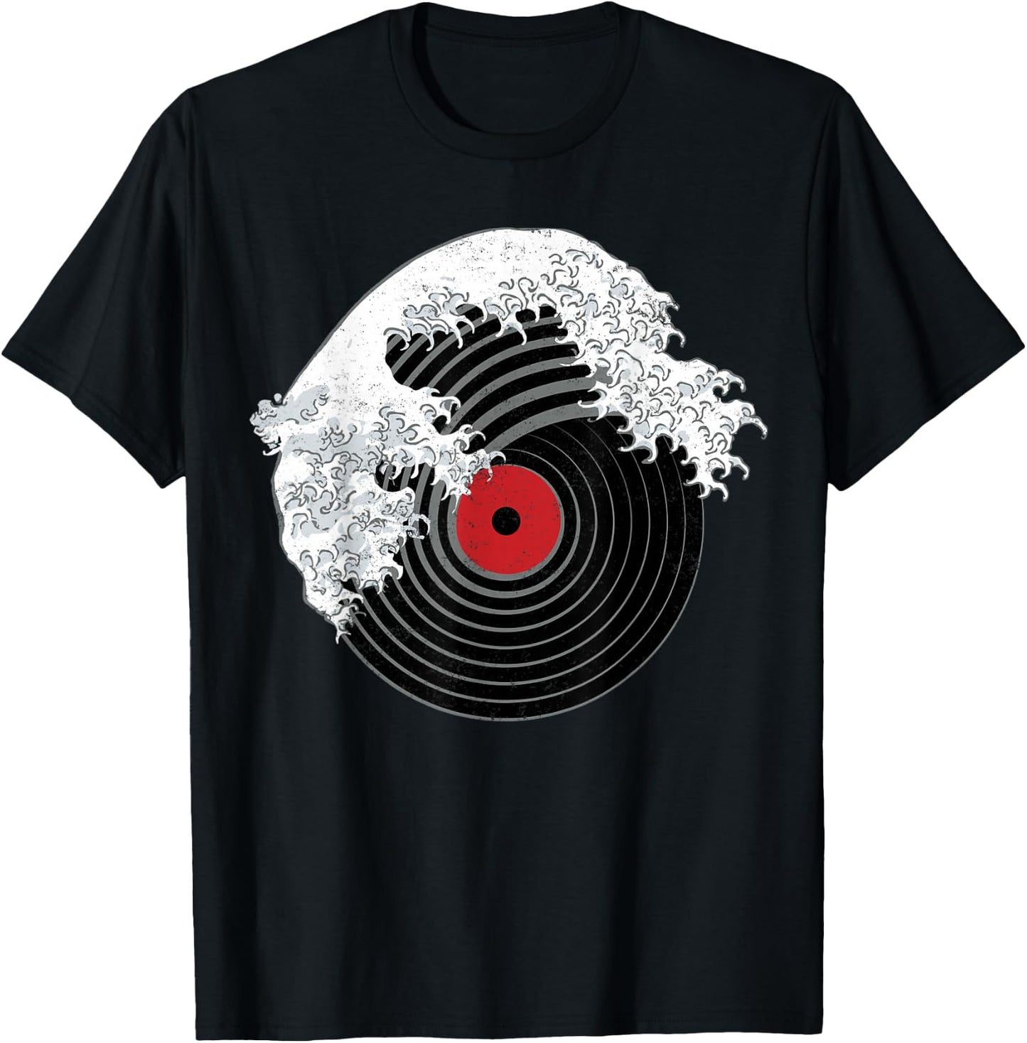 Great Wave of Music DJ Vinyl Record Turntable Kanagawa T-Shirt - T-Shirt | Black