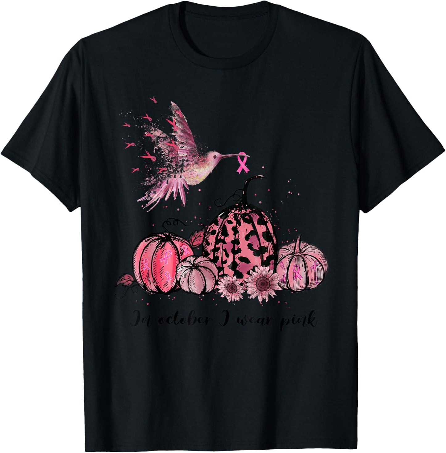 In October We Wear Pink Hummingbird Breast Cancer Awareness T-Shirt - T-Shirt | Black