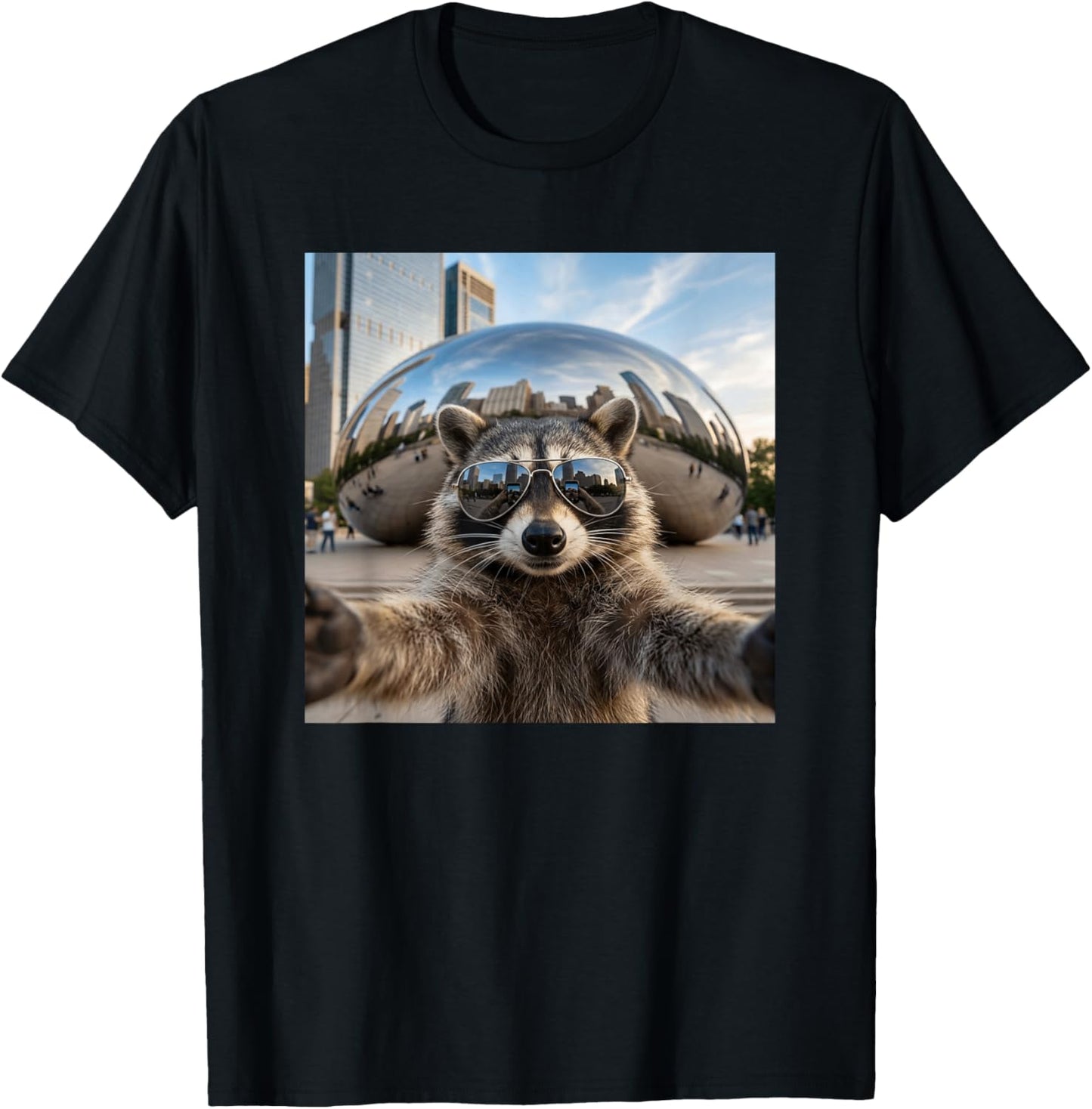 Raccoon Selfie at Chicago Cloud Gate Bean T-Shirt - T-Shirt | Black