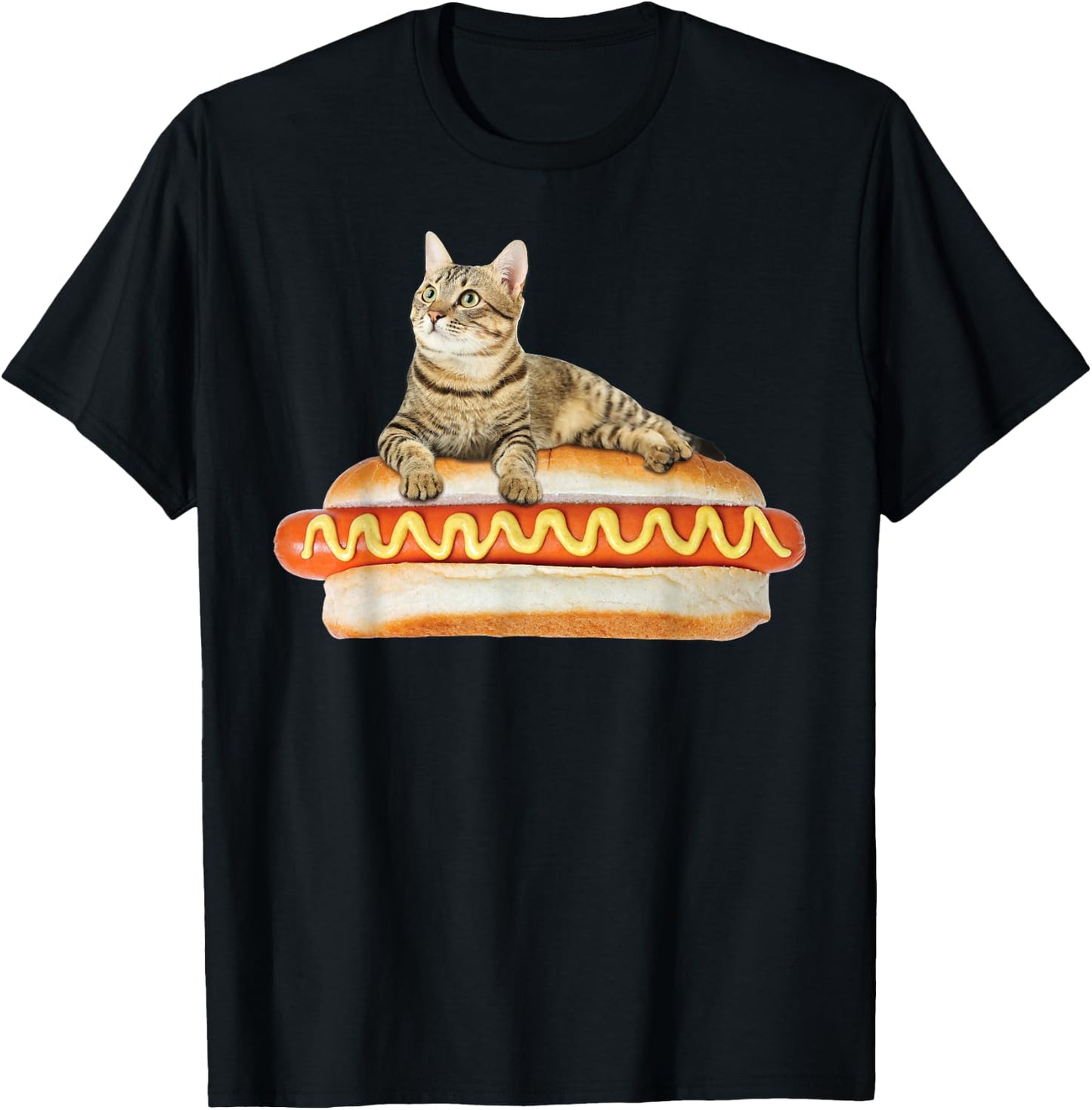 Funny Hot Dog Cat by Zany Brainy, Cute Kitty Food T-Shirt - T-Shirt | Black