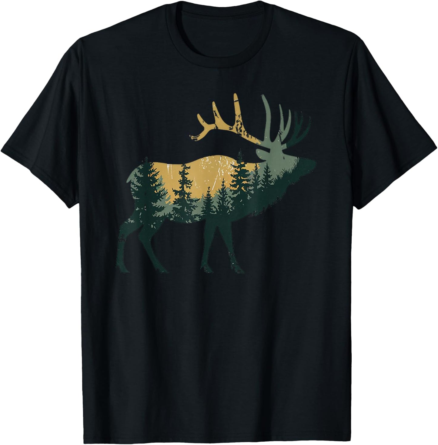 Elk Hunting Hiking Outdoor Camping Forest Men Women Elk T-Shirt - T-Shirt | Black